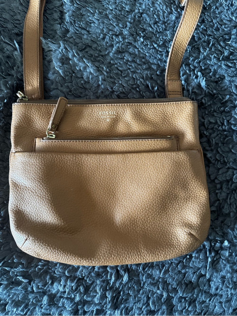 Fossil Pebble-Textured Light Brown Leather Crossbody Bag